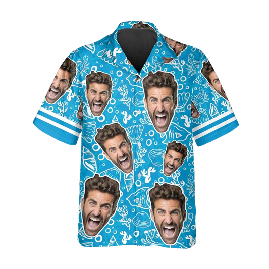 Summer Beach Pattern Personalized Hawaiian Shirt, Custom Hawaiian Shirts With Face Moonbestprint