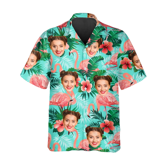 Flamingo Pattern Personalized Hawaiian Shirt, Custom Hawaiian Shirts With Face Moonbestprint