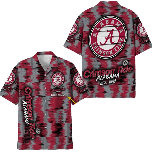 Alabama Crimson Tide Aloha Hawaiian Shirt Custom Your Name, NCAA Hawaiian Shirt Moonbestprint