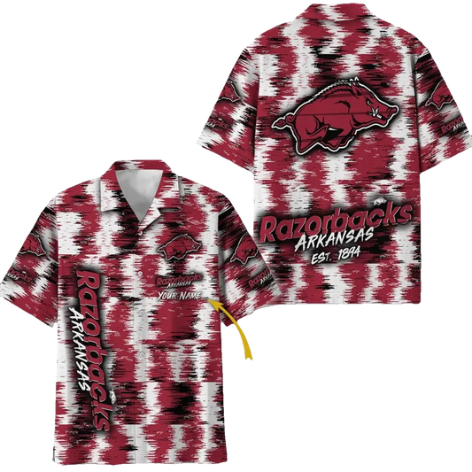 Arkansas Razorbacks Aloha Hawaiian Shirt Custom Your Name, NCAA Hawaiian Shirt Moonbestprint