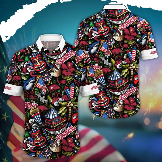 Arkansas Razorbacks NCAA Flower Aloha Hawaiian Shirt 10, NCAA Hawaiian Shirt Moonbestprint