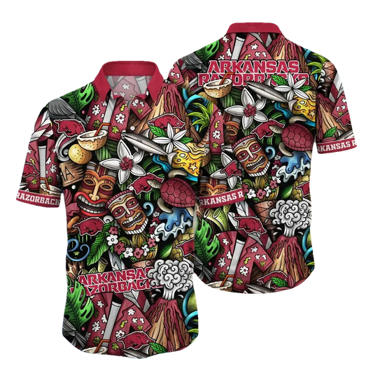 Arkansas Razorbacks NCAA Flower Aloha Hawaiian Shirt 13, NCAA Hawaiian Shirt Moonbestprint