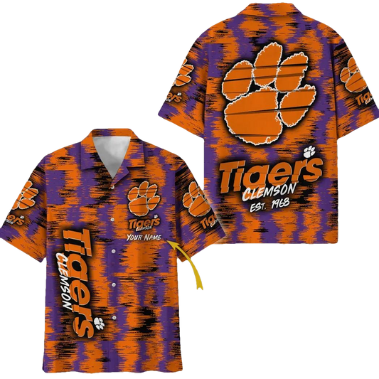 Clemson Tigers Aloha Hawaiian Shirt Custom Your Name, NCAA Hawaiian Shirt Moonbestprint
