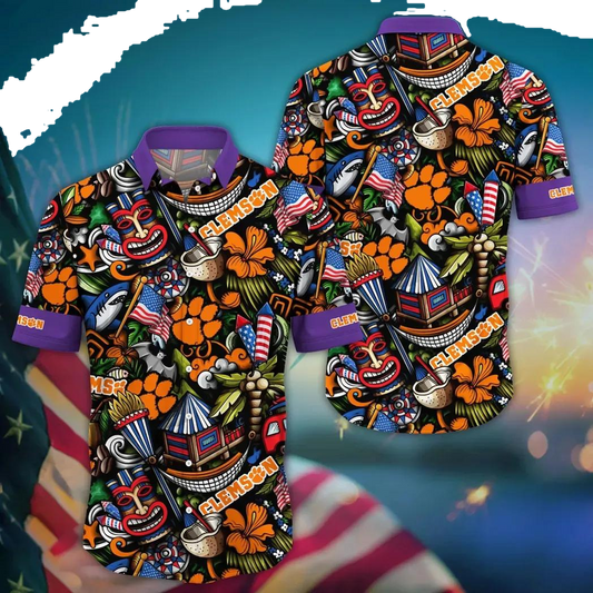 Clemson Tigers NCAA Flower Aloha Hawaiian Shirt 12, NCAA Hawaiian Shirt Moonbestprint