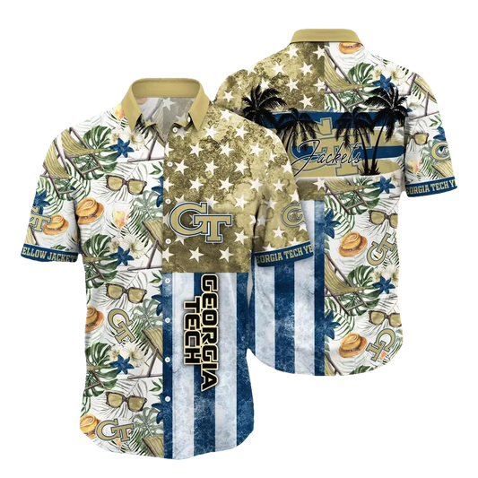 Georgia Tech Yellow Jackets NCAA Flower Aloha Hawaiian Shirt 10, NCAA Hawaiian Shirt Moonbestprint