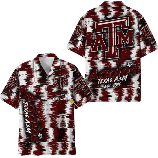 Texas A&M Aggies Aloha Hawaiian Shirt Custom Your Name, NCAA Hawaiian Shirt Moonbestprint