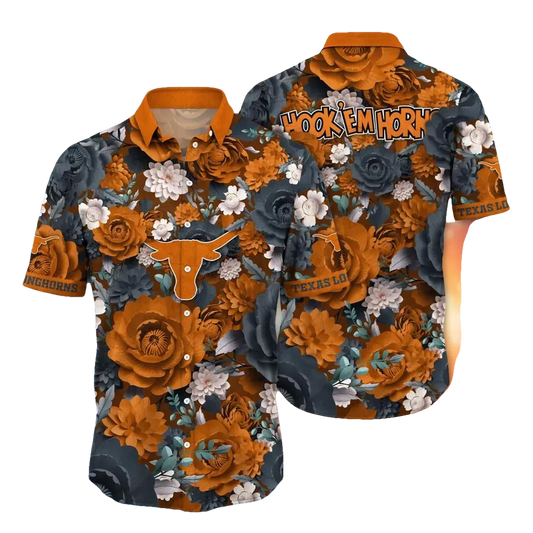Texas Longhorns NCAA Flower Aloha Hawaiian Shirt 4, NCAA Hawaiian Shirt Moonbestprint