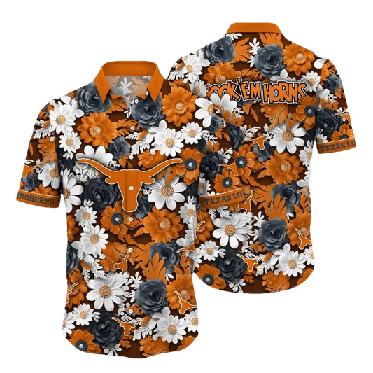 Texas Longhorns NCAA Flower Aloha Hawaiian Shirt 9, NCAA Hawaiian Shirt Moonbestprint