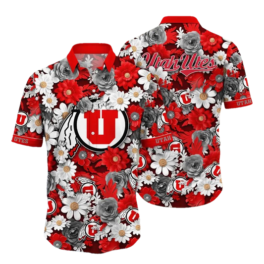 Utah Utes NCAA Flower Aloha Hawaiian Shirt 9, NCAA Hawaiian Shirt Moonbestprint
