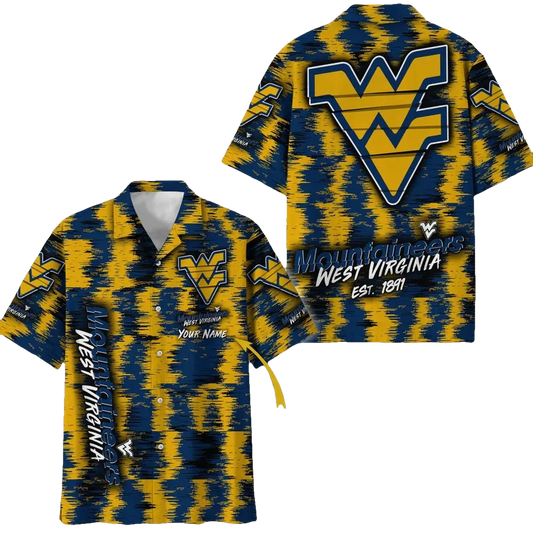 West Virginia Mountaineers Aloha Hawaiian Shirt Custom Your Name, NCAA Hawaiian Shirt Moonbestprint