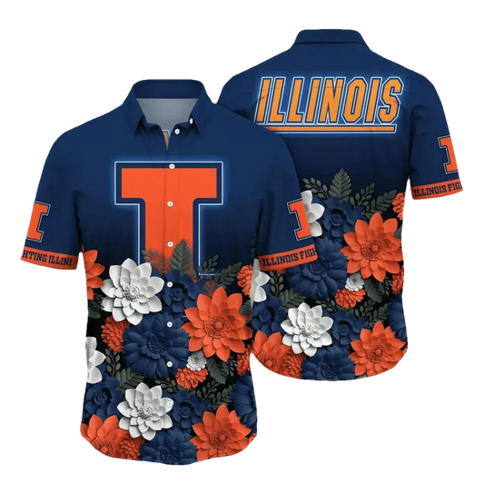 Illinois Fighting Illini NCAA Flower Aloha Hawaiian Shirt, NCAA Hawaiian Shirt Moonbestprint
