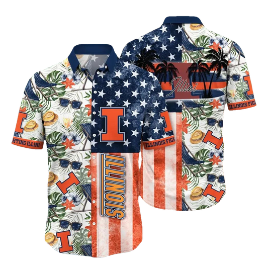 Illinois Fighting Illini NCAA Flower Aloha Hawaiian Shirt 11, NCAA Hawaiian Shirt Moonbestprint