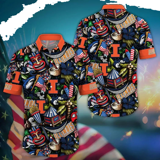 Illinois Fighting Illini NCAA Flower Aloha Hawaiian Shirt 13, NCAA Hawaiian Shirt Moonbestprint