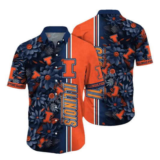 Illinois Fighting Illini NCAA Flower Aloha Hawaiian Shirt 4, NCAA Hawaiian Shirt Moonbestprint