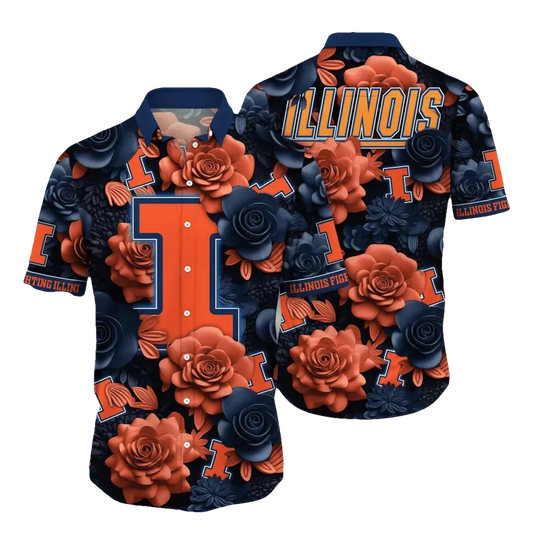 Illinois Fighting Illini NCAA Flower Aloha Hawaiian Shirt 7, NCAA Hawaiian Shirt Moonbestprint