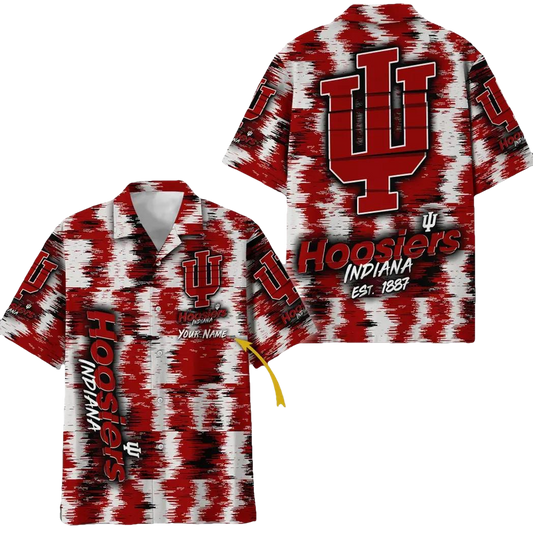 Indiana Hoosiers Aloha Hawaiian Shirt Custom Your Name, NCAA Hawaiian Shirt Moonbestprint