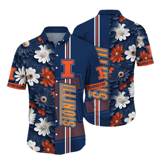 Illinois Fighting Illini, Style Hot Trending Summer NCAA Flower Aloha Hawaiian Shirt 14, NCAA Hawaiian Shirt Moonbestprint