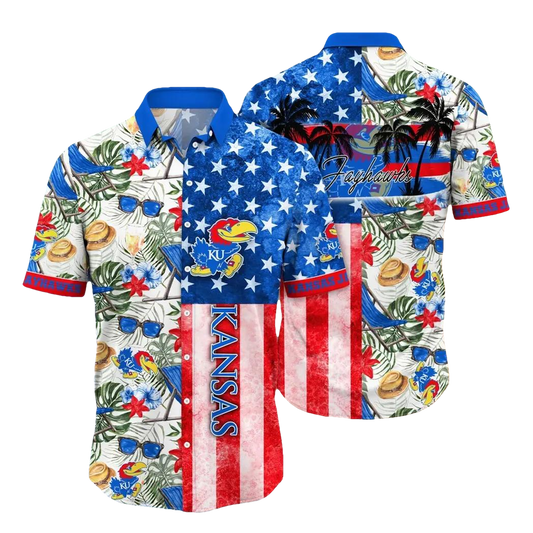 Kansas Jayhawks NCAA Flower Aloha Hawaiian Shirt 12, NCAA Hawaiian Shirt Moonbestprint