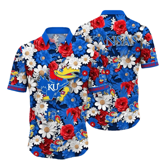 Kansas Jayhawks NCAA Flower Aloha Hawaiian Shirt 8, NCAA Hawaiian Shirt Moonbestprint