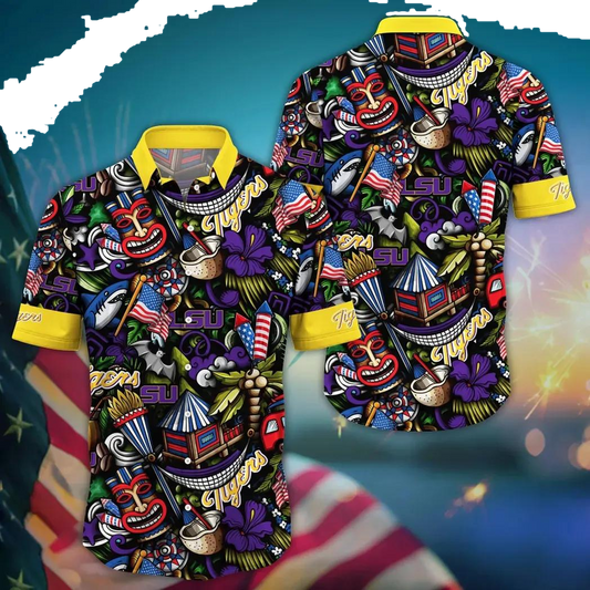 LSU TIGERS NCAA Flower Aloha Hawaiian Shirt 12, NCAA Hawaiian Shirt Moonbestprint