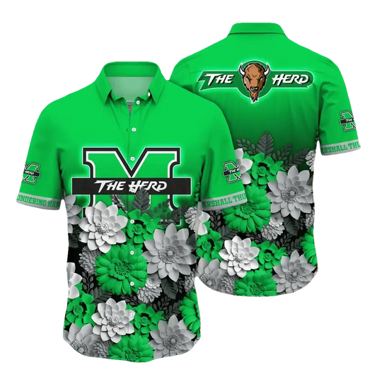 Marshall Thundering Herd NCAA Flower Aloha Hawaiian Shirt 13, NCAA Hawaiian Shirt Moonbestprint