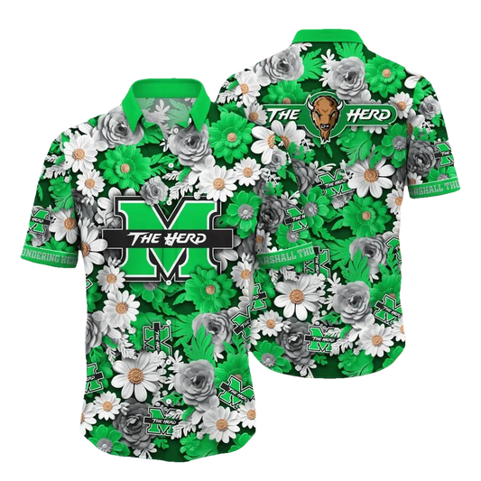 Marshall Thundering Herd NCAA Flower Aloha Hawaiian Shirt 9, NCAA Hawaiian Shirt Moonbestprint
