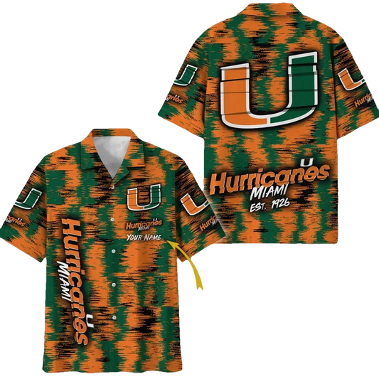 Miami Hurricanes Aloha Hawaiian Shirt Custom Your Name, NCAA Hawaiian Shirt – Skull & Viking Graphic Tees | 3D All Over Print Clothing Moonbestprint