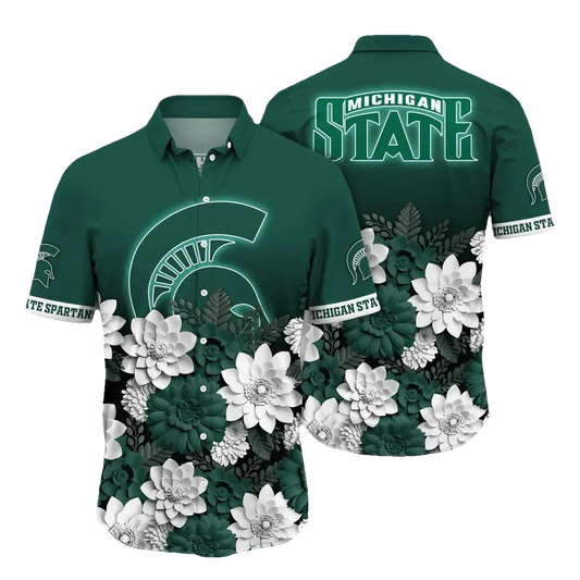 Michigan State Spartans NCAA Flower Aloha Hawaiian Shirt 12, NCAA Hawaiian Shirt Moonbestprint
