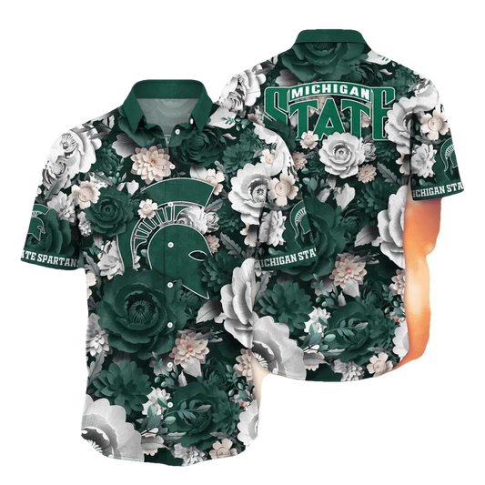 Michigan State Spartans NCAA Flower Aloha Hawaiian Shirt 4, NCAA Hawaiian Shirt Moonbestprint