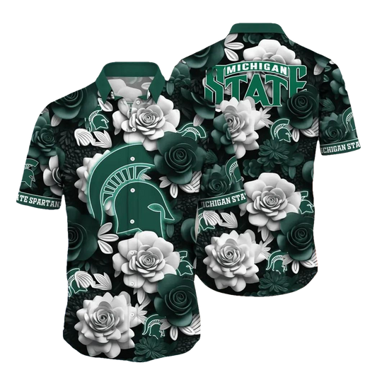 Michigan State Spartans NCAA Flower Aloha Hawaiian Shirt 7, NCAA Hawaiian Shirt Moonbestprint