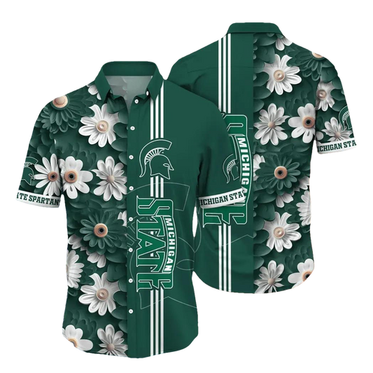 Michigan State Spartans Style Hot Trending Summer NCAA Flower Aloha Hawaiian Shirt, NCAA Hawaiian Shirt Moonbestprint