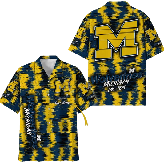 Michigan Wolverines Aloha Hawaiian Shirt Custom Your Name, NCAA Hawaiian Shirt Moonbestprint