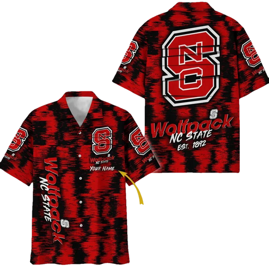 NC State Wolfpack Aloha Hawaiian Shirt Custom Your Name, NCAA Hawaiian Shirt Moonbestprint