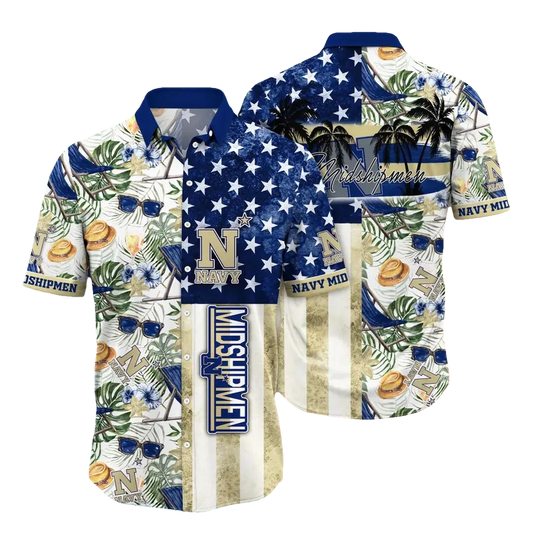 Navy Midshipmen NCAA Flower Aloha Hawaiian Shirt 10, NCAA Hawaiian Shirt Moonbestprint