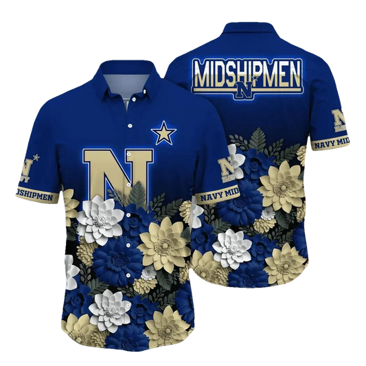 Navy Midshipmen NCAA Flower Aloha Hawaiian Shirt 13, NCAA Hawaiian Shirt Moonbestprint