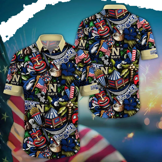 Navy Midshipmen NCAA Flower Aloha Hawaiian Shirt 14, NCAA Hawaiian Shirt Moonbestprint