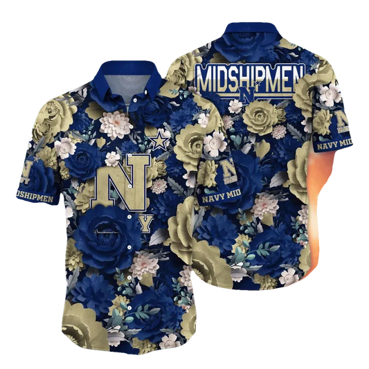 Navy Midshipmen NCAA Flower Aloha Hawaiian Shirt 3, NCAA Hawaiian Shirt Moonbestprint
