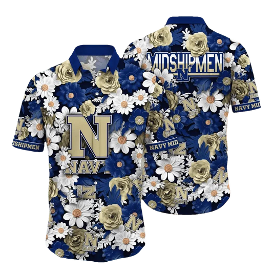 Navy Midshipmen NCAA Flower Aloha Hawaiian Shirt 9, NCAA Hawaiian Shirt Moonbestprint