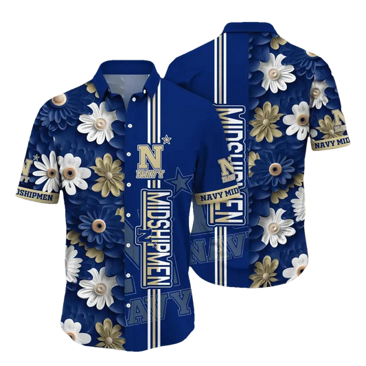 Navy Midshipmen Style Hot Trending Summer NCAA Flower Aloha Hawaiian Shirt, NCAA Hawaiian Shirt Moonbestprint