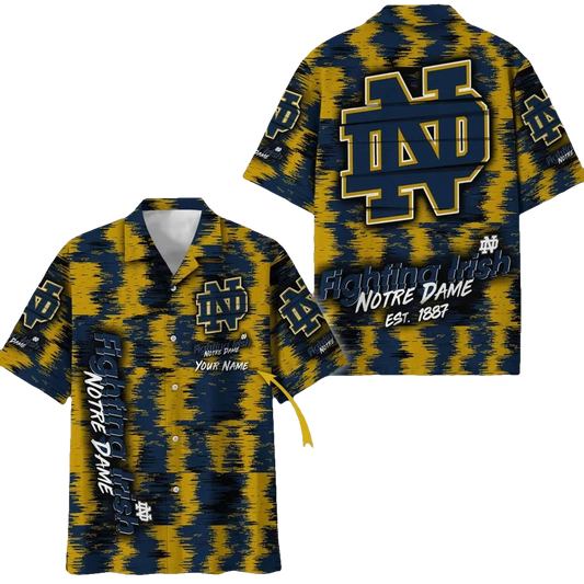 Notre Dame Fighting Irish Aloha Hawaiian Shirt Custom Your Name, NCAA Hawaiian Shirt Moonbestprint
