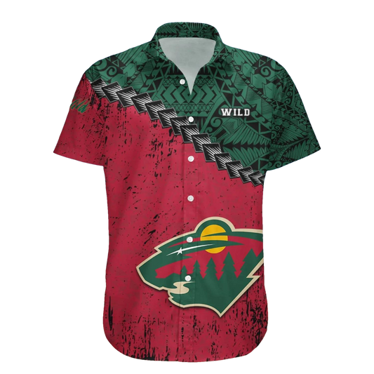 Minnesota Wild Hawaiian Shirt Grunge Polynesian Tattoo - NHL, NHL Hawaiian Shirt Moonbestprint