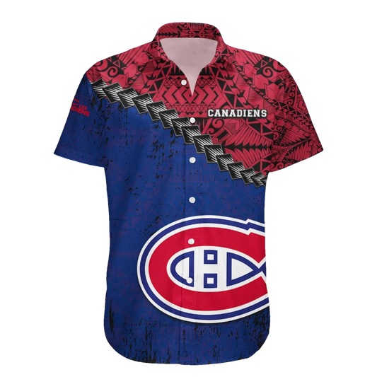 Montreal Canadiens Hawaiian Shirt Grunge Polynesian Tattoo - NHL, NHL Hawaiian Shirt Moonbestprint