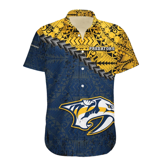 Nashville Predators Hawaiian Shirt Grunge Polynesian Tattoo - NHL, NHL Hawaiian Shirt Moonbestprint