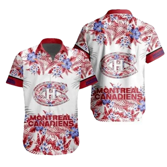 NHL Montreal Canadiens Flower Pattern White 3D Hawaiian Shirt, NHL Hawaiian Shirt Moonbestprint