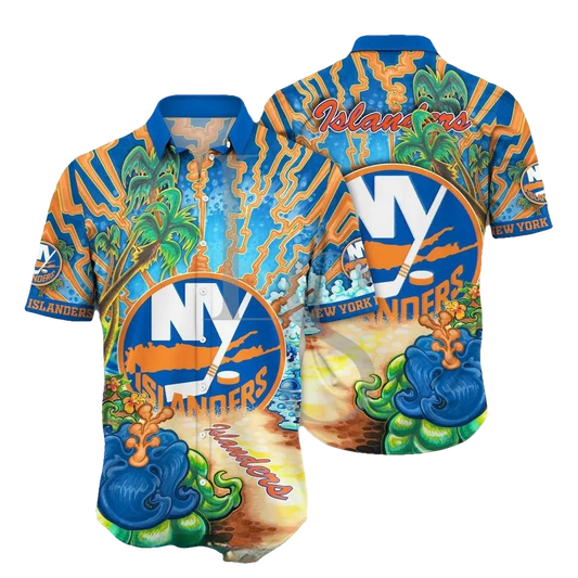 New York Islanders Aloha Island Hawaii Shirt, NHL Hawaiian Shirt Moonbestprint