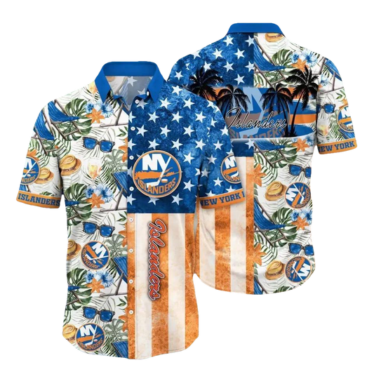 New York Islanders Flower Hawaiian Shirt, Hockey Team Hawaiian Shirt, NHL Hawaiian Shirt Moonbestprint