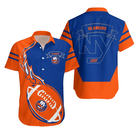 New York Islanders Hawaiian Shirt Flame Ball - NHL, NHL Hawaiian Shirt Moonbestprint