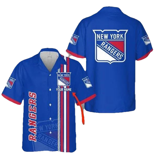 Custom Name NHL New York Rangers Blue 3D Hawaiian Shirt, NHL Hawaiian Shirt Moonbestprint