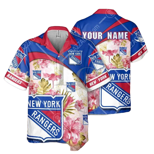 NHL New York Rangers Floral Beach Trip Personalized Hawaiian Shirt, NHL Hawaiian Shirt Moonbestprint