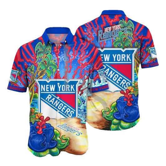 New York Rangers Aloha Island Hawaii Shirt, NHL Hawaiian Shirt Moonbestprint